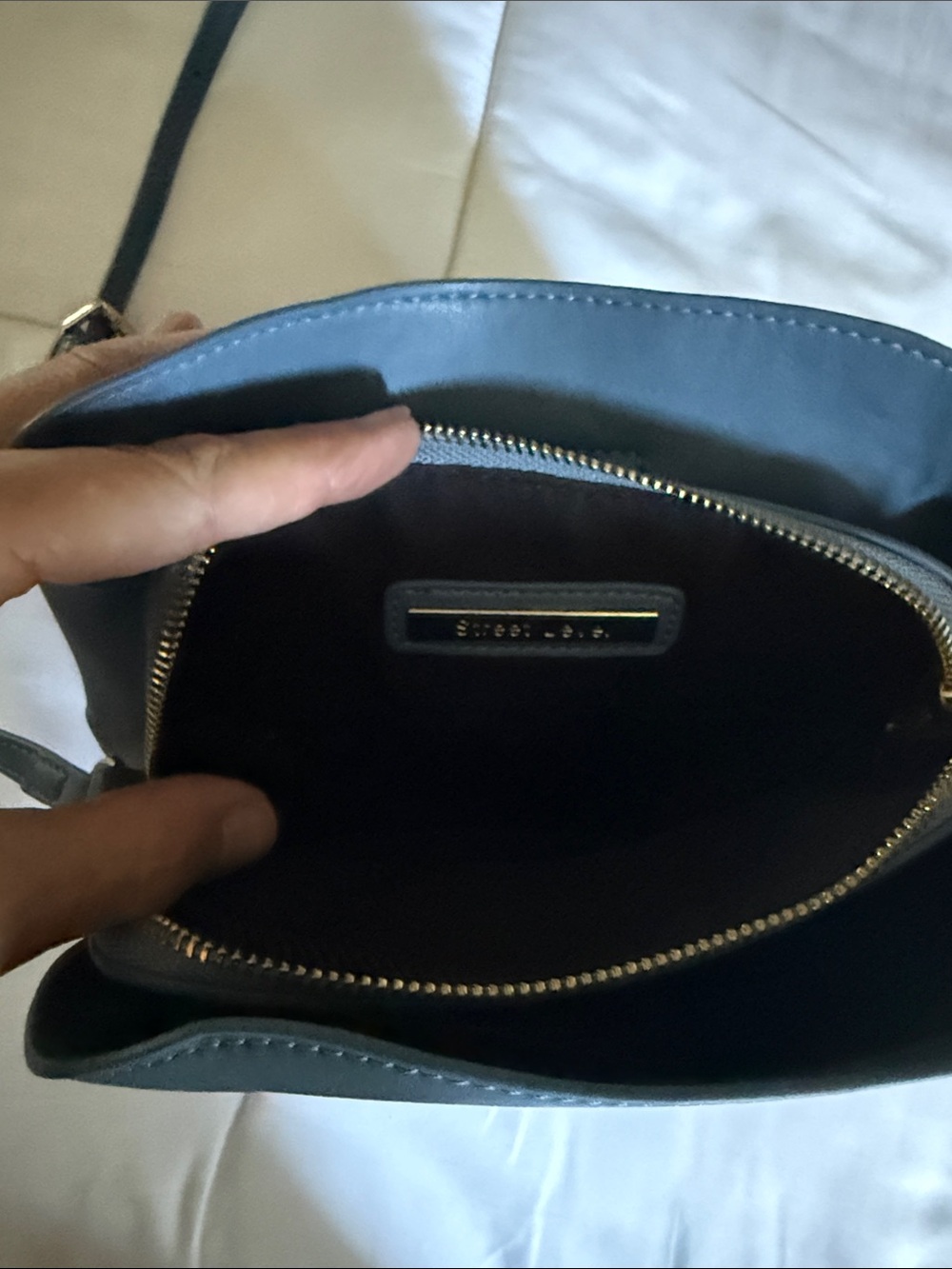 Blue Leather Crossbody Bag with Gold Hardware - Picture 7 of 9